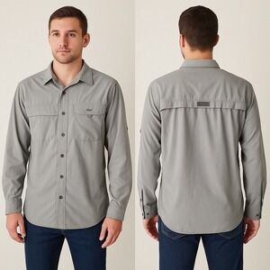 Bass Pro Shops‎ Mens Long Sleeve Fishing Shirt Gray Button Up Casual